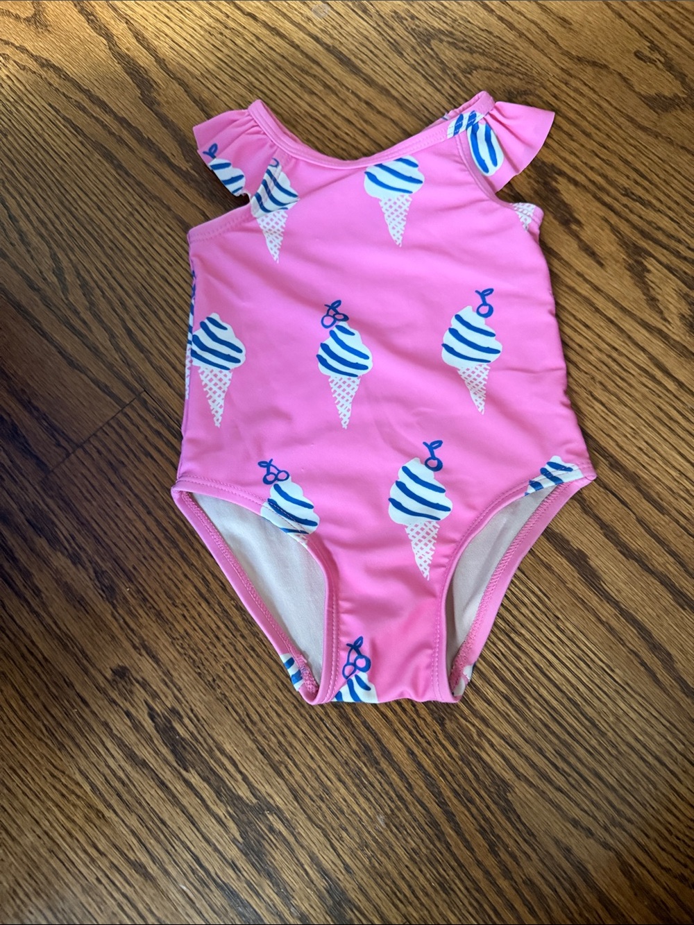 Tea Collection Pink Ice Cream Print Ruffle Shoulder One-Piece